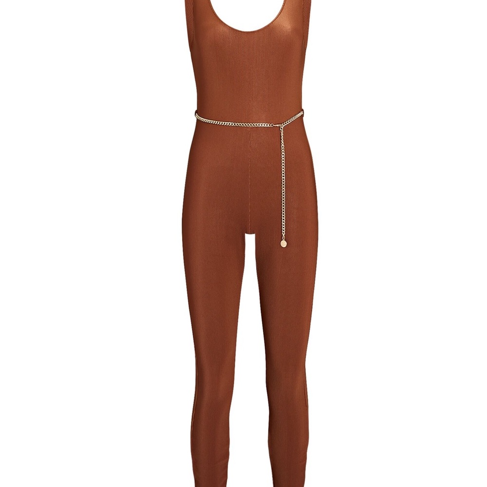 We Wore What Scoop Neck Rib Jumpsuit - Brown